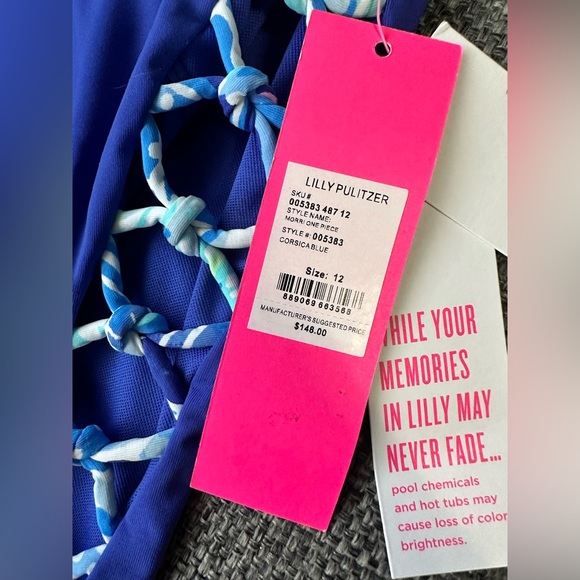 Lilly Pulitzer Morri One Piece Bathing Suit with lattice in corsica blue nwt - Picture 2 of 2